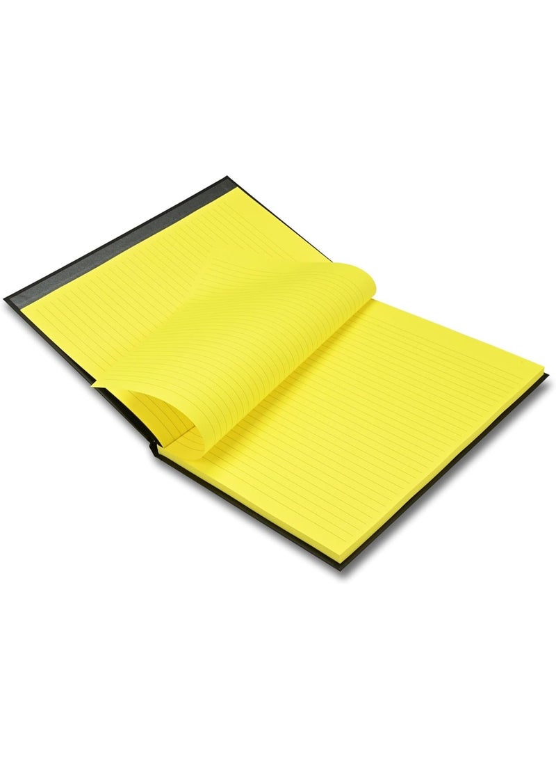 FIS Hard Cover Notebook, Glued Binding, A4 Size(210x297mm), 96 Sheets, 192 Pages, Pastel Cyber Yellow Color Paper with 8mm Single Line Ruling, Packet of 5 Pieces, Black Cover Design-FSNBA4SL96PCYL - Image 4